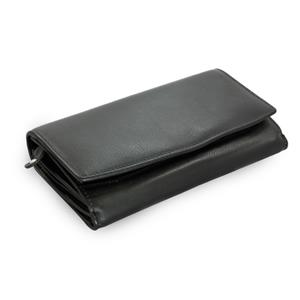 Černá dámská kožená psaníčková peněženka s klopnou a zápinkou