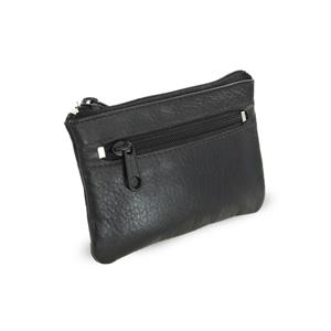 Černá kožená dvouzipová klíčenka