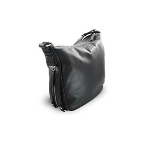 Černá kožená zipová kabelka s bočními zipovými kapsami