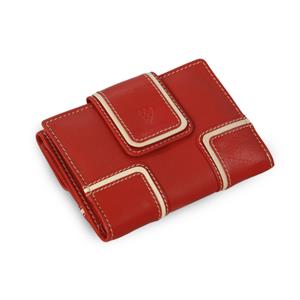 Červená dámská kožená peněženka se dvěma klopnami