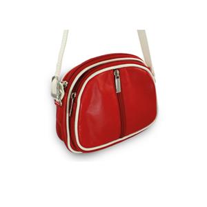 červeno-bílá kožená trojzipová kabelka