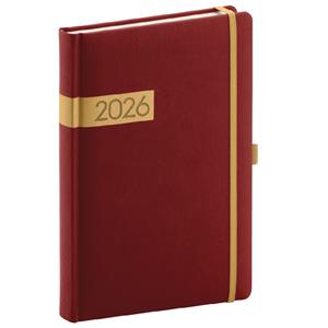 Denní diář 2026 A5 Twill - bordó-zlatá