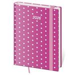 Diář denní B6 2026 Vario - Pink s gumičkou