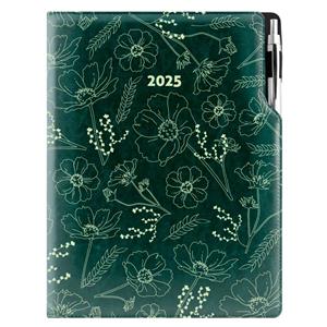 Diář DESIGN denní A4 2025 - zelená - Květiny