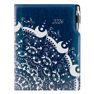 Diář DESIGN denní A4 2026 - modrá - Ornament