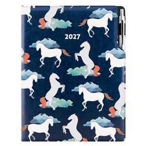 Diář DESIGN denní A4 2027 - modrá - Koně