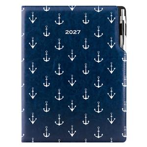 Diář DESIGN denní A4 2027 - modrá - Námořník - kotvy