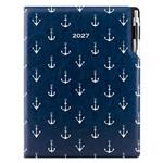Diář DESIGN denní A4 2027 - modrá - Námořník - kotvy
