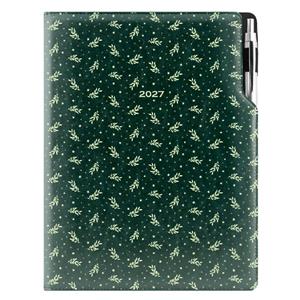 Diář DESIGN denní A4 2027 - zelená - Větvičky