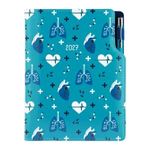 Diář DESIGN denní A5 2027 český - tyrkysová - Doktor - srdce