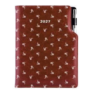 Diář DESIGN denní A5 2027 slovenský - hnědá - Bílý květ