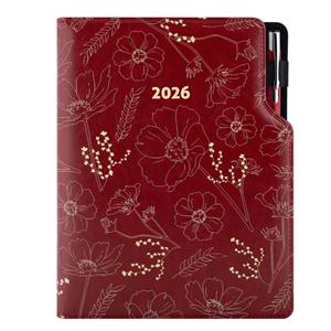 Diář DESIGN denní B6 2026 - bordó - Květiny
