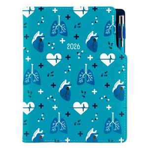 Diář DESIGN denní B6 2026 český - tyrkysová - Doktor - srdce