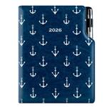 Diář DESIGN denní B6 2026 - modrá - Námořník - kotvy