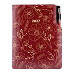 Diář DESIGN denní B6 2027 - bordó - Květiny