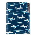 Diář DESIGN denní B6 2027 český - modrá - Letadla