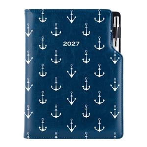 Diář DESIGN denní B6 2027 - modrá - Námořník - kotvy