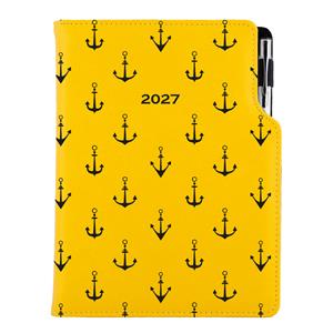 Diář DESIGN denní B6 2027 - žlutá - Námořník - kotvy