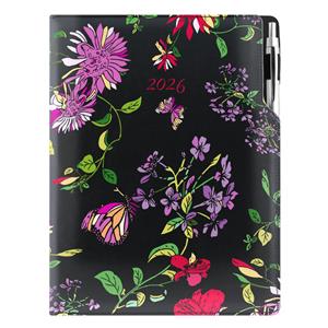 Diář DESIGN týdenní A4 2026 - černá - Květy