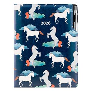 Diář DESIGN týdenní A4 2026 - modrá - Koně