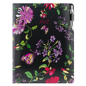 Diář DESIGN týdenní A4 2027 - černá - Květy