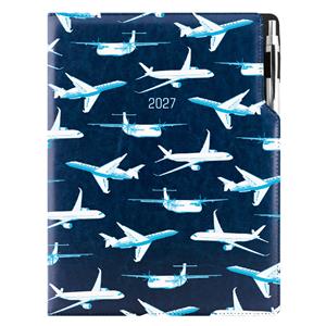 Diář DESIGN týdenní A4 2027 český - modrá - Letadla
