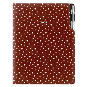 Diář DESIGN tydenní A4 2027 - hnědá - Puntíky
