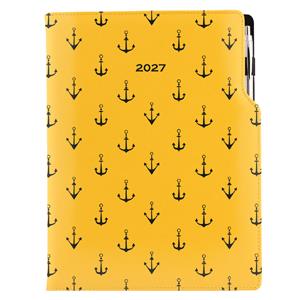 Diář DESIGN tydenní A4 2027 - žlutá - Námořník - kotvy
