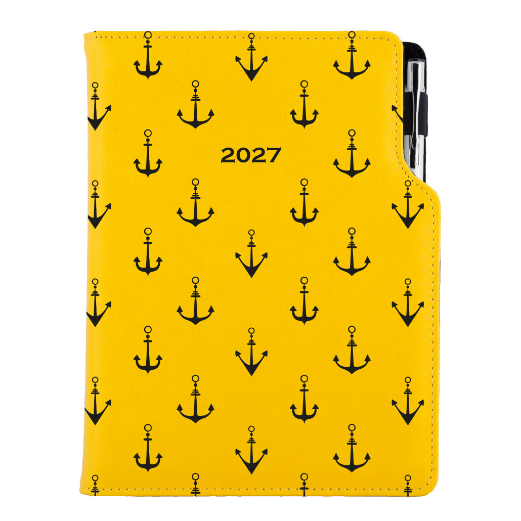 Diář DESIGN tydenní B5 2027 - žlutá - Námořník - kotvy