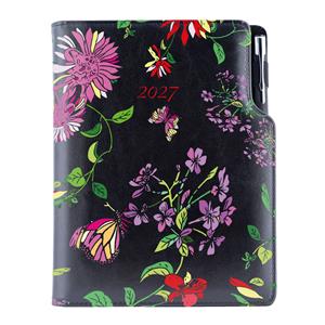 Diář DESIGN týdenní B6 2027 - černá - Květy