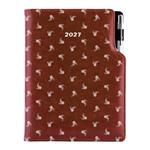 Diář DESIGN týdenní B6 2027 - hnědá - Bílý květ