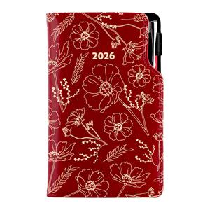Diář DESIGN týdenní kapesní 2026 český - bordó - Květiny