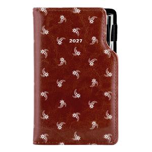 Diář DESIGN týdenní kapesní 2027 český - hnědá - Bílý květ