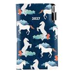 Diář DESIGN týdenní kapesní 2027 český - modrá - Koně