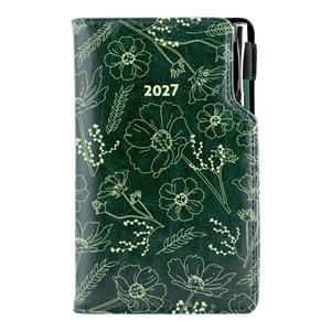 Diář DESIGN týdenní kapesní 2027 český - zelená - Květiny