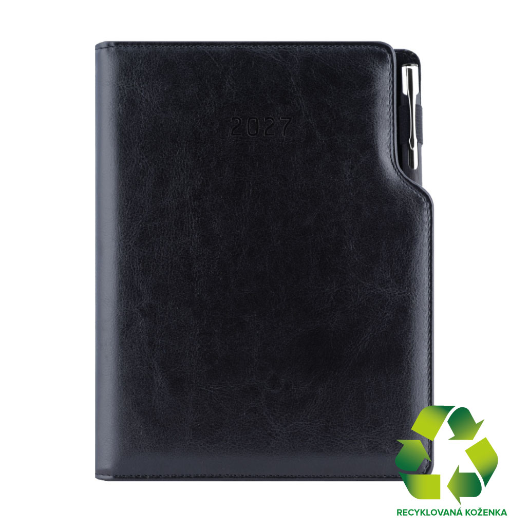 Diář GEP s propiskou denní A5 2027 český - černá/černý vnitřek - recyklovaná koženka