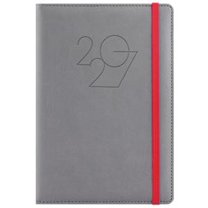 Diář POLY denní A5 2027 český - šedá/červená gumička