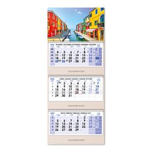 Dřevěný tříměsíční kalendář Trio Wood Benátky skládaný český se spirálou 2024 - modrý