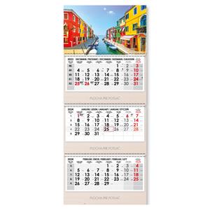 Dřevěný tříměsíční kalendář Trio Wood Benátky skládaný slovenský se spirálou 2024 - šedý