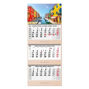 Dřevěný tříměsíční kalendář Trio Wood Benátky skládaný slovenský se spirálou 2027 - šedý