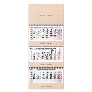 Dřevěný tříměsíční kalendář Trio Wood skládaný polský se spirálou 2027 - šedý