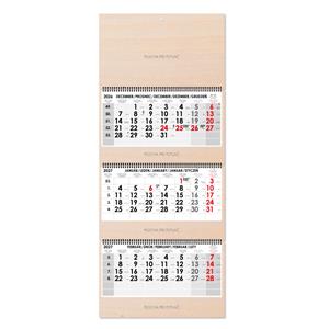 Dřevěný tříměsíční kalendář Trio Wood skládaný slovenský se spirálou 2027 - šedý