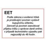 EET Elektronická evidence tržeb - bezpečnostní tabulka, plast 0,5 mm, 75x150 mm