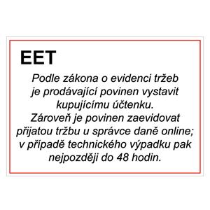EET Elektronická evidence tržeb - bezpečnostní tabulka, plast 0,5 mm, A5