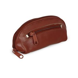 Hnědá kožená dvouzipová klíčenka