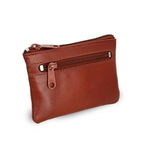 Hnědá kožená dvouzipová klíčenka