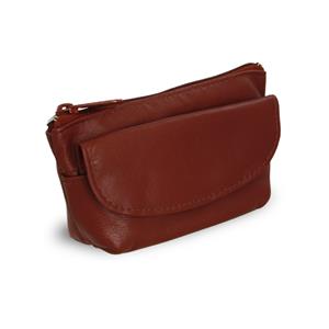 Hnědá kožená klíčenka se zipovou a klopnovou kapsičkou