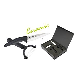 Keramický nůž a škrabka CERAMIC KIT - černá/bílá