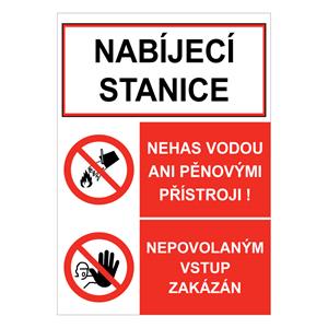 NABÍJECÍ STANICE - NEHAS VODOU- NEPOVOLANÝM VSTUP ZAKÁZÁN, plast 1 mm, A5