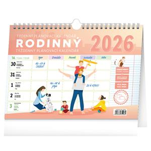 Nástěnný i stolní kalendář 2026 Týdenní rodinný plánovací s háčkem